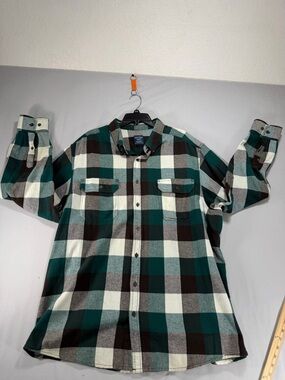 Men’s Faded Glory Green Plaid Flannel Shirt Long Sleeve Size 2 Xl